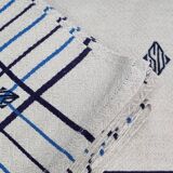 Vintage Table Set Damask Tablecloth and 8 Matching Embroidered Napkins, Blue and White Patterns