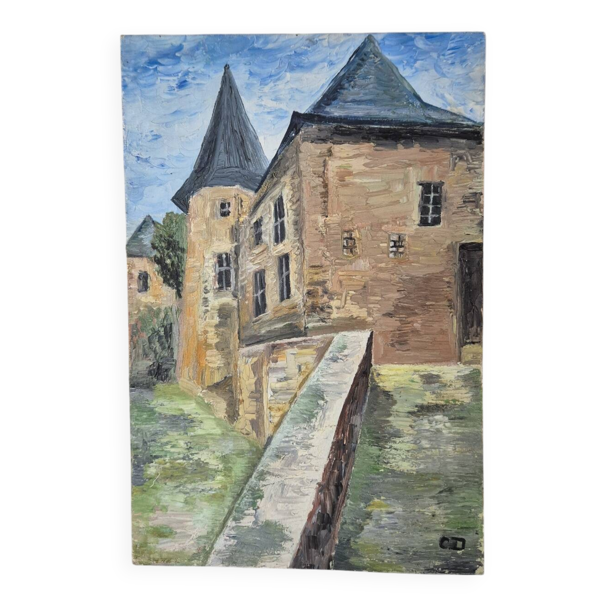 Old oil painting, old house