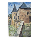 Old oil painting, old house