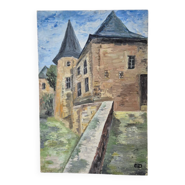 Old oil painting, old house