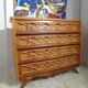 Chest of drawers wood and rattan Louis Sognot 1950 foot compass