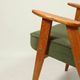 Fauteuil vintage vert mousse, bois de chêne, entièrement restauré