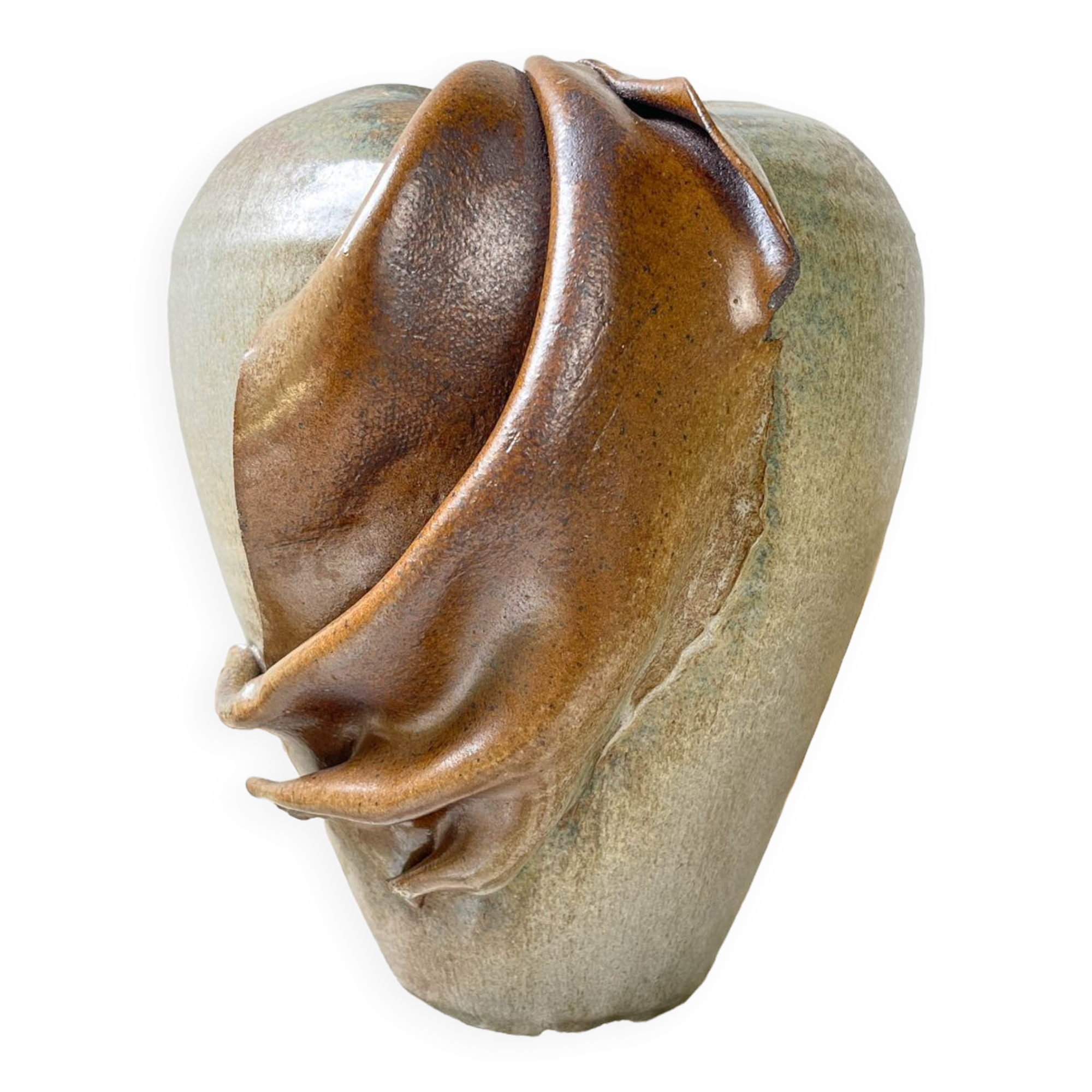 Vintage stoneware vase with draped effect glaze