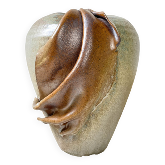 Vintage stoneware vase with draped effect glaze