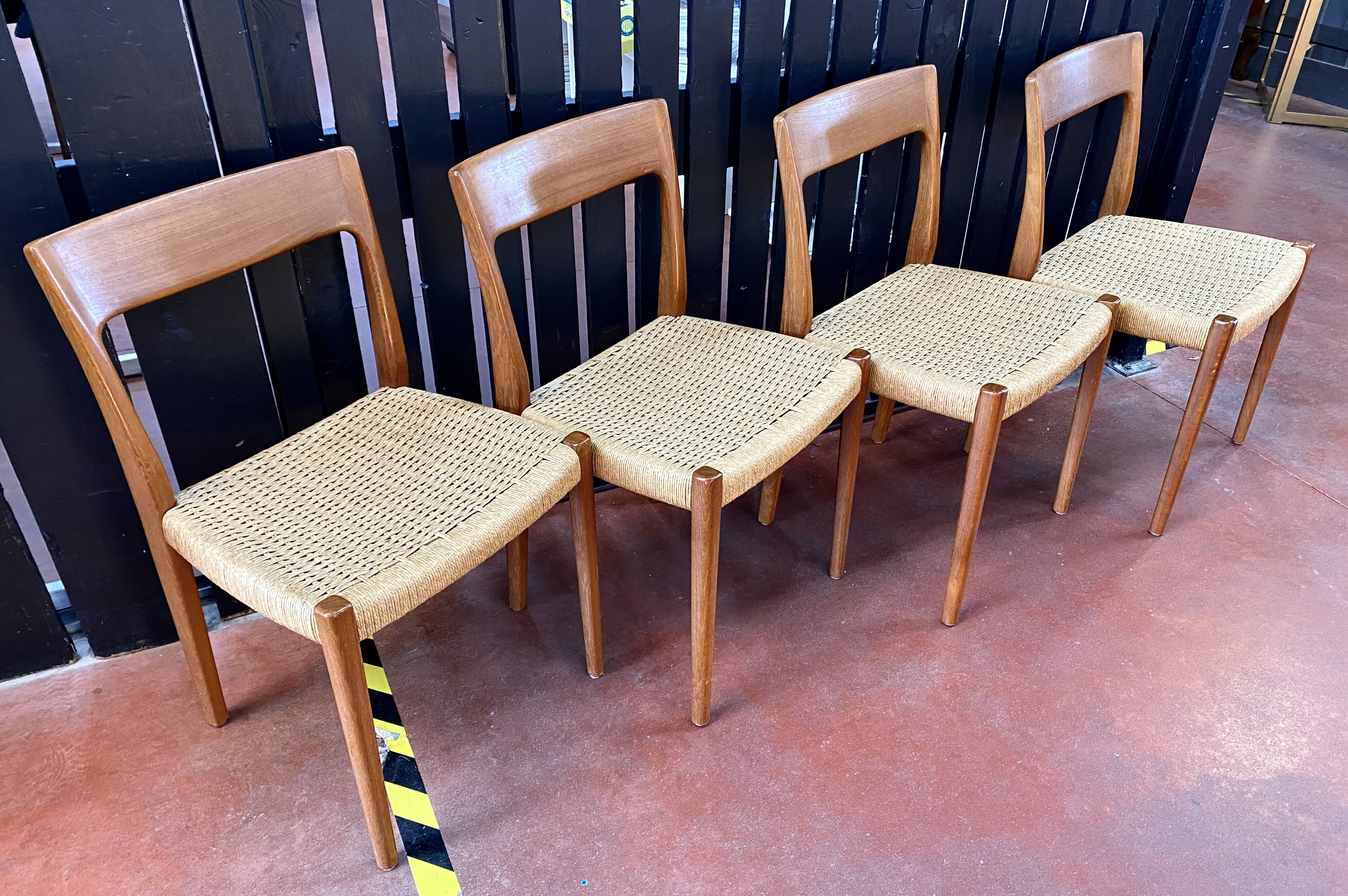 Suite Of 4 Scandinavian Teak And Rope Chairs By Svegards Markaryd