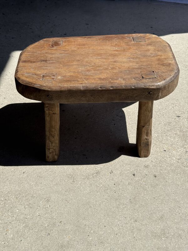 Petit stool, tabouret d'appoint en teck massif ovale wabi-sabi H25 45x31