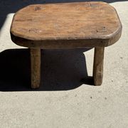 Small stool, oval solid teak accent stool wabi-sabi H25 45x31.
