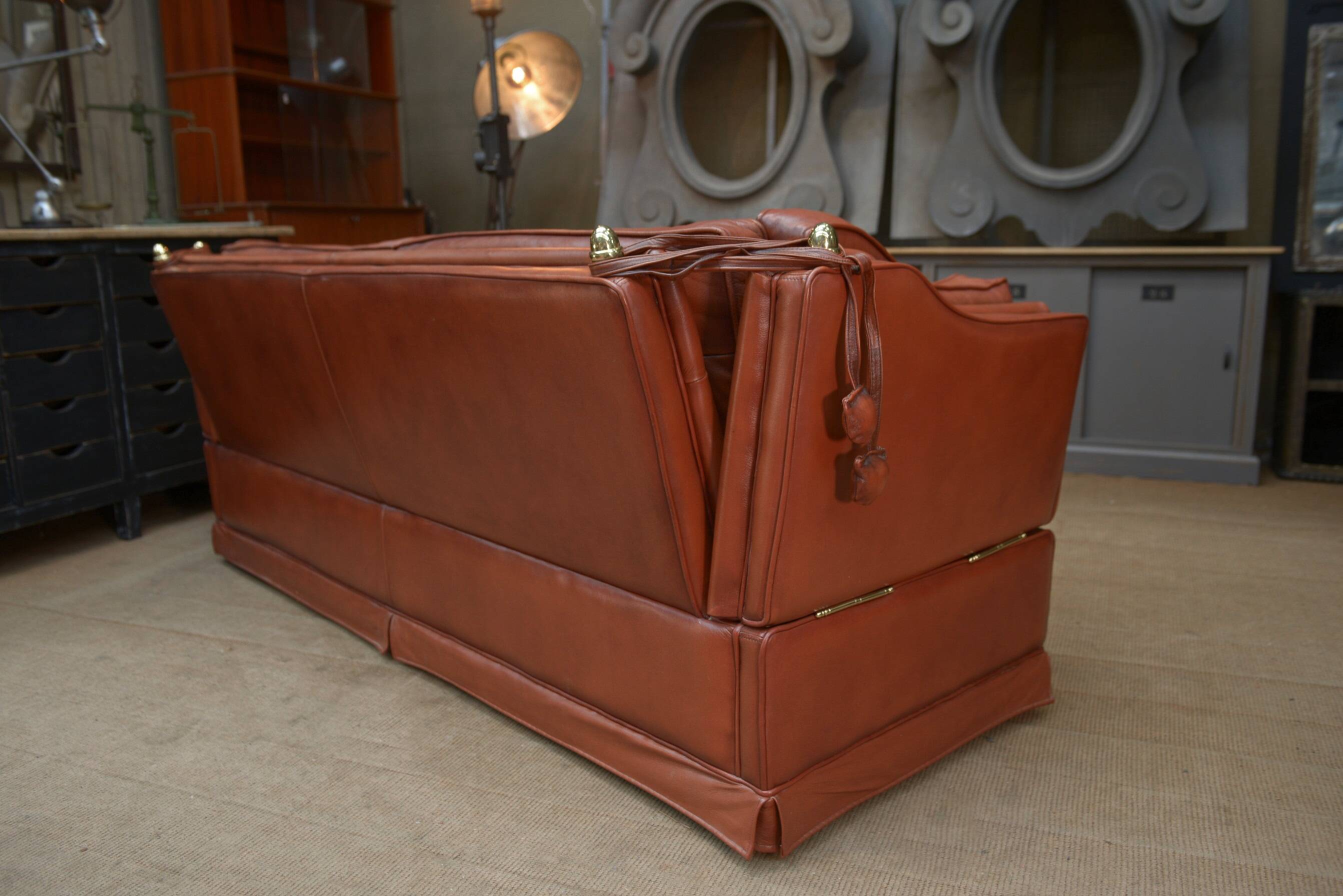Maison Jansen leather sofa, France, 1970s