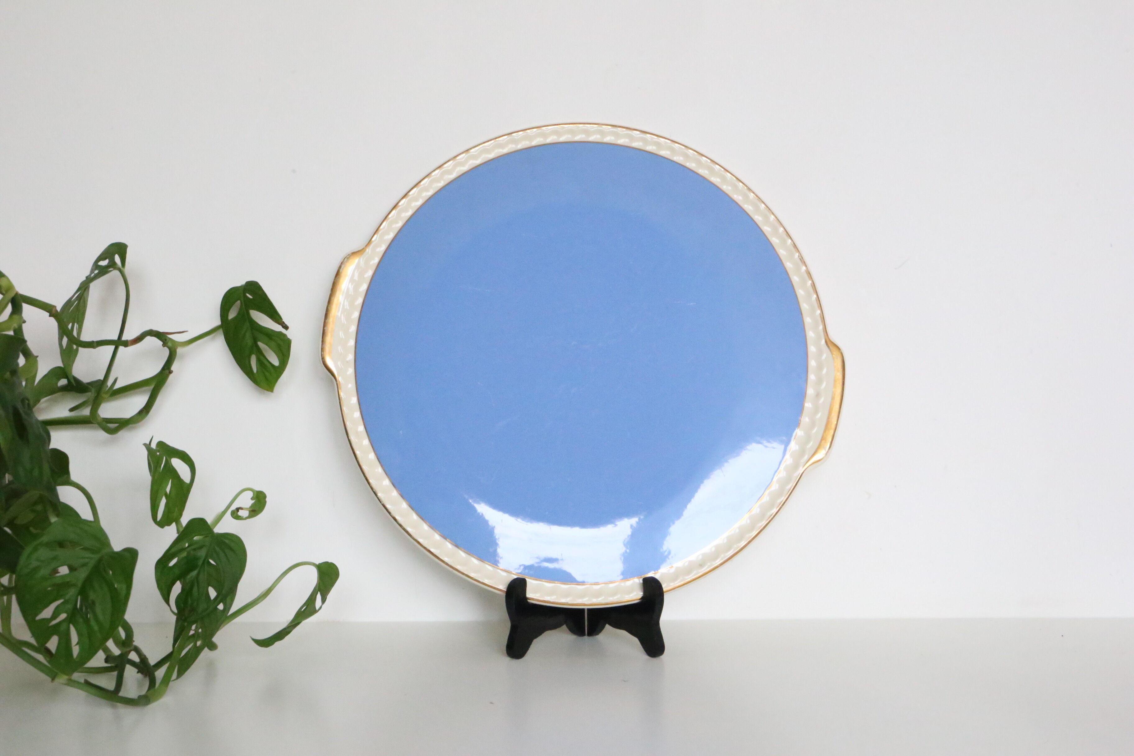 Blue ceramic dish and golden edges, Villeroy and Boch, vintage