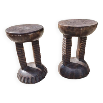 Set of 2 Bamileke African Low African Stool
