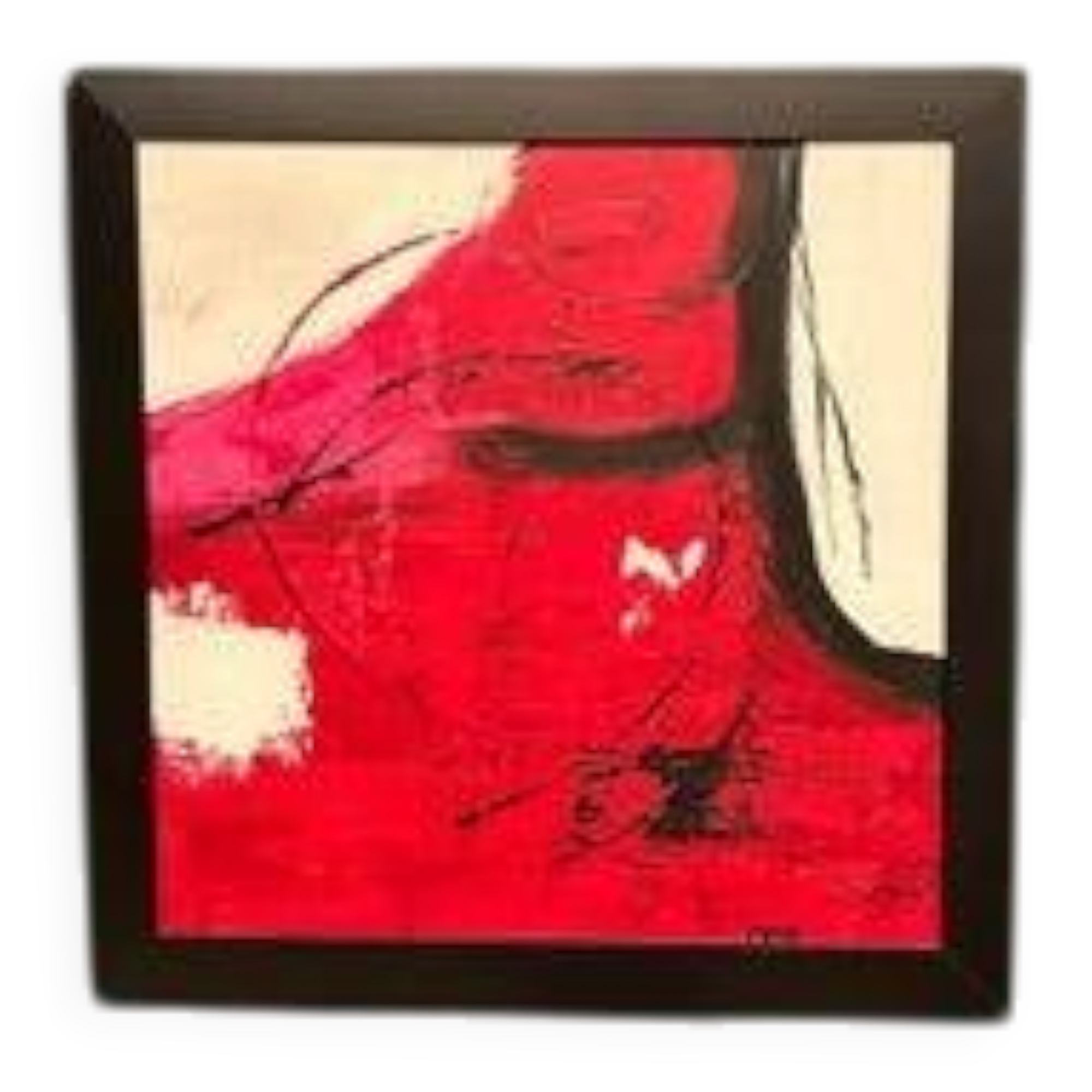 Large Original Swedish Oil on Canvas – “Red Composition” by AMH – Signed – Vintage & Framed