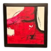 Large Original Swedish Oil on Canvas – “Red Composition” by AMH – Signed – Vintage & Framed