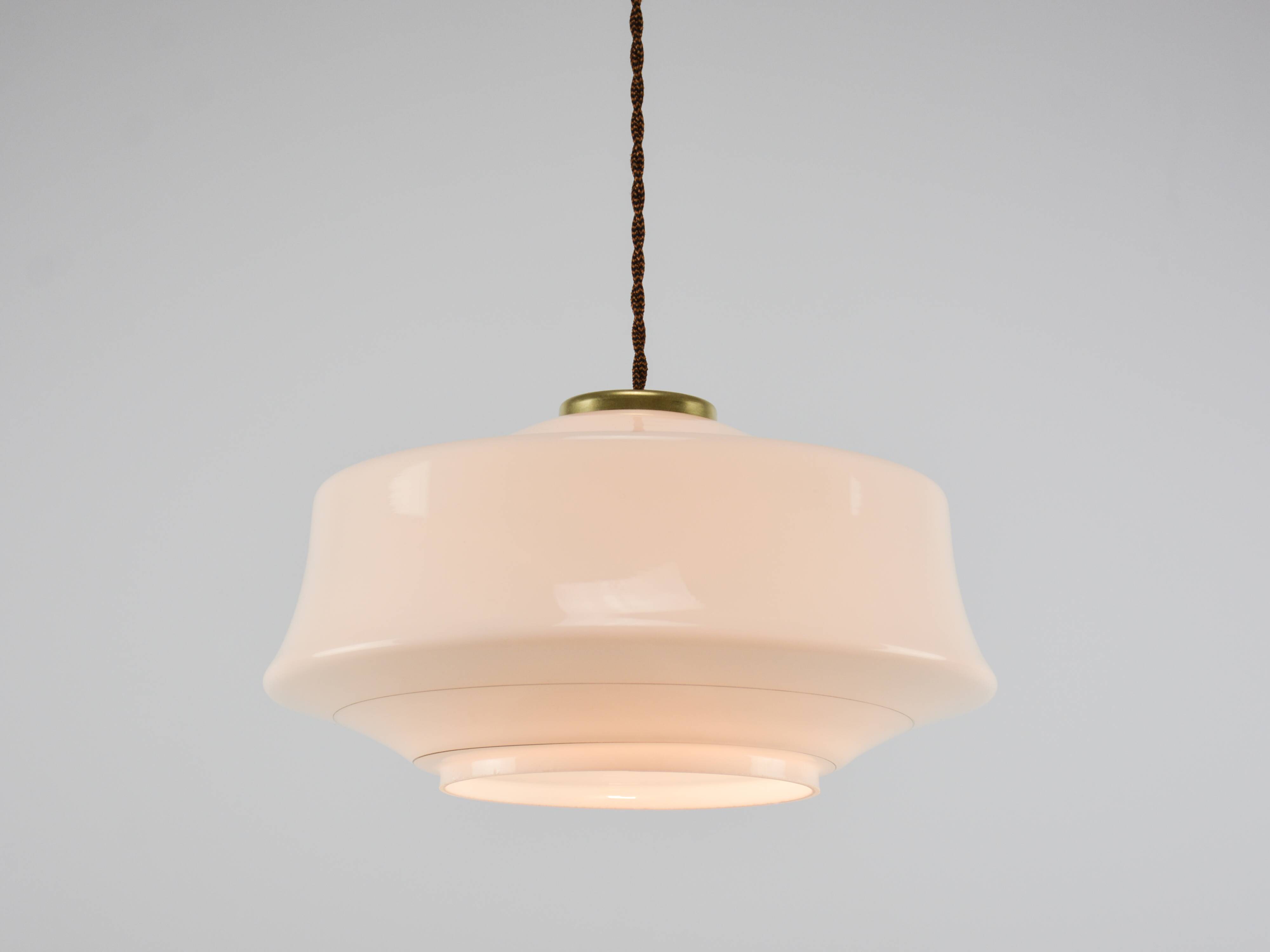 Vintage Mid-Century Modern White Glass Pendant Lamp