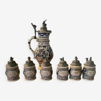 Service à bière alsacien en céramique peinte et étain
