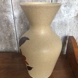 Old etruscan beige ceramic vase decorated with enameled flowers