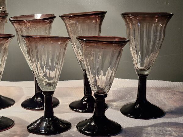 Vintage 8 Verres soufflés, bullés  Biot  - Vin & Eau