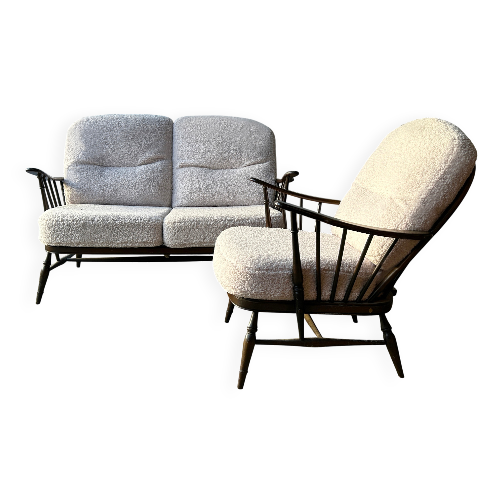 Vintage Mid-Century Ercol Windsor 2 seat sofa and armchair set