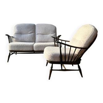 Vintage Mid-Century Ercol Windsor 2 seat sofa and armchair set