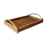 Bamboo and rattan serving tray, vintage from the 1970s