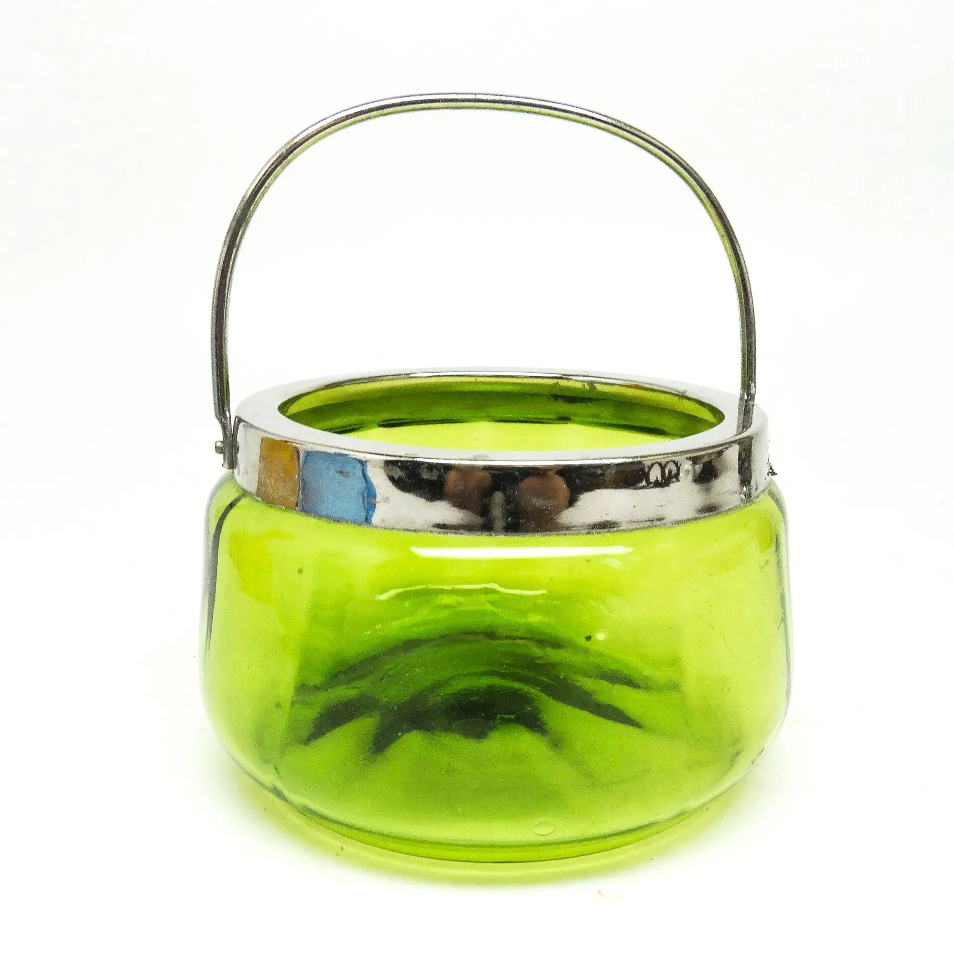 Sugar bowl, Art Nouveau, green glass, silver-plated brass, Sweden, early 20th century