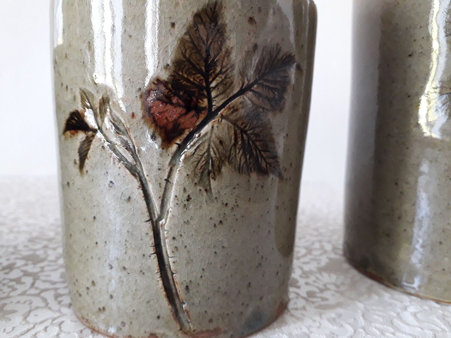 Set of 3 enameled stoneware pots with herbarium motifs Le Rivet