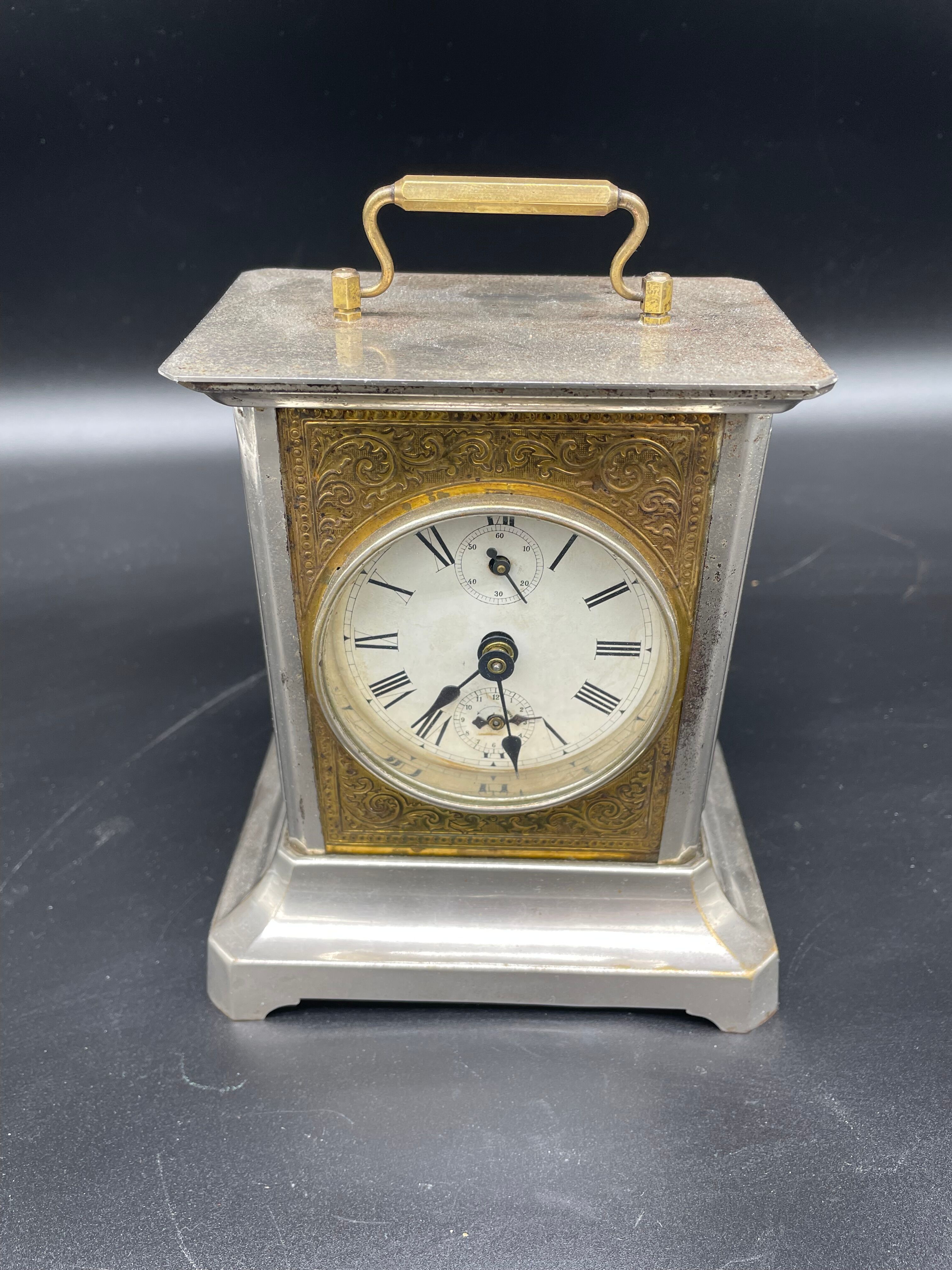 Horloge, pendule d'officier, laiton, pendule voyage, réveil, cadran, vitres latérales, restaurée