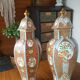 Pair of cutlery vases, urns porcelain polychrome Japan style signed