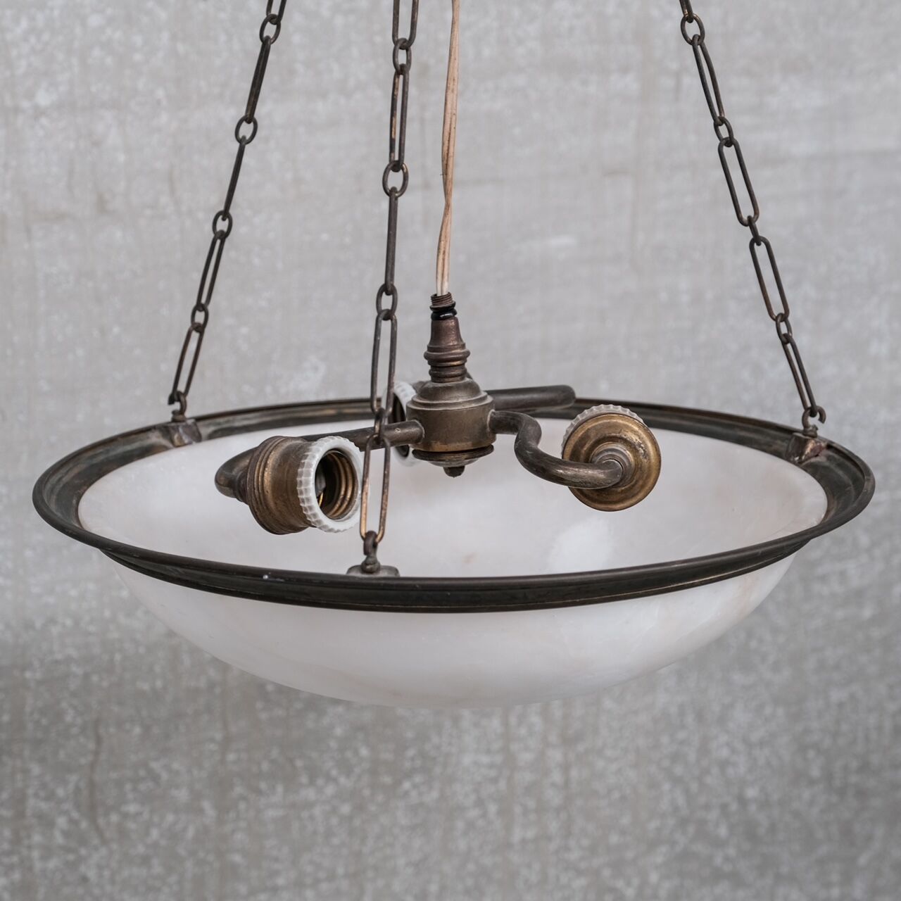 Brass and alabaster french antique plafonnier