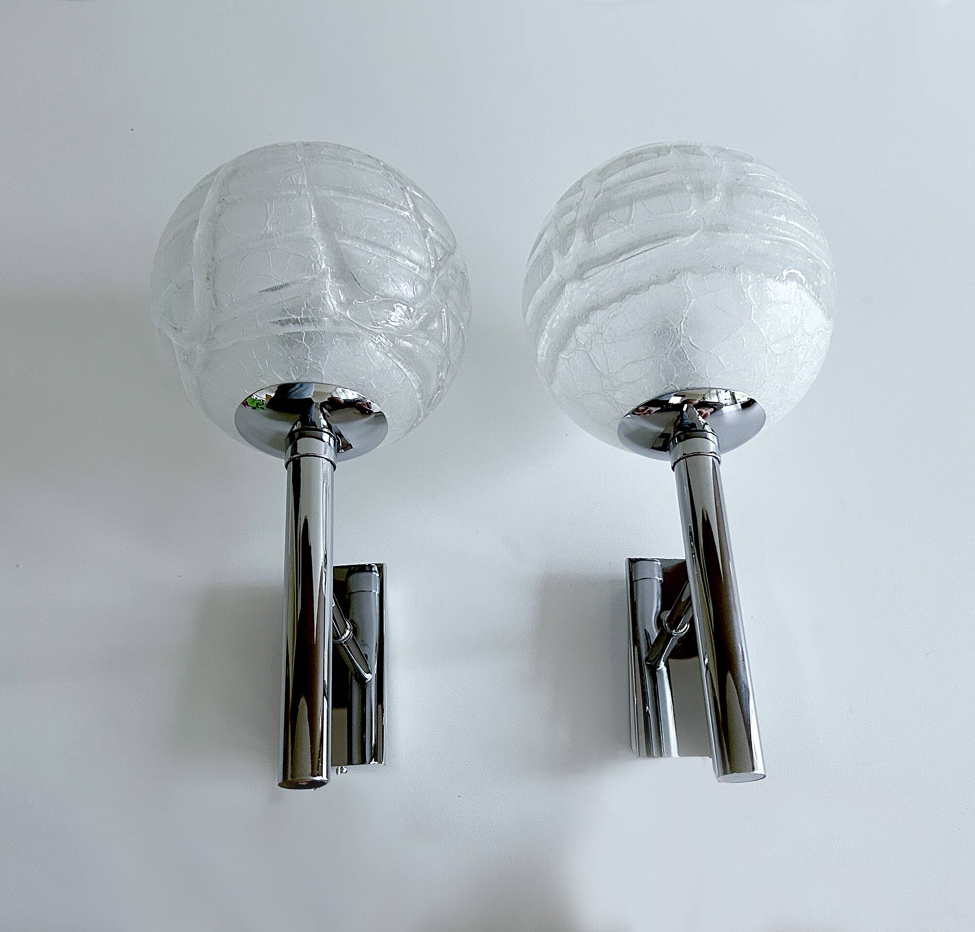 Pair Vintage Brutalist Bubble Glass Sconces