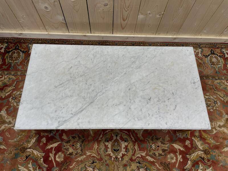 Louis XVI style coffee table in gilded wood and Carrara marble