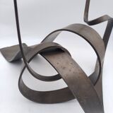 Bougeoir brutaliste en métal effet bronze .