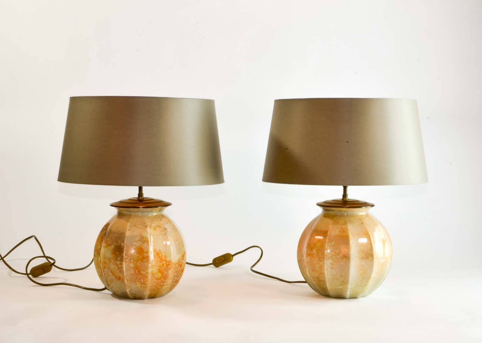 Stunning Pair of French Handmade Glass Laque Line Table Lamps, 1970s