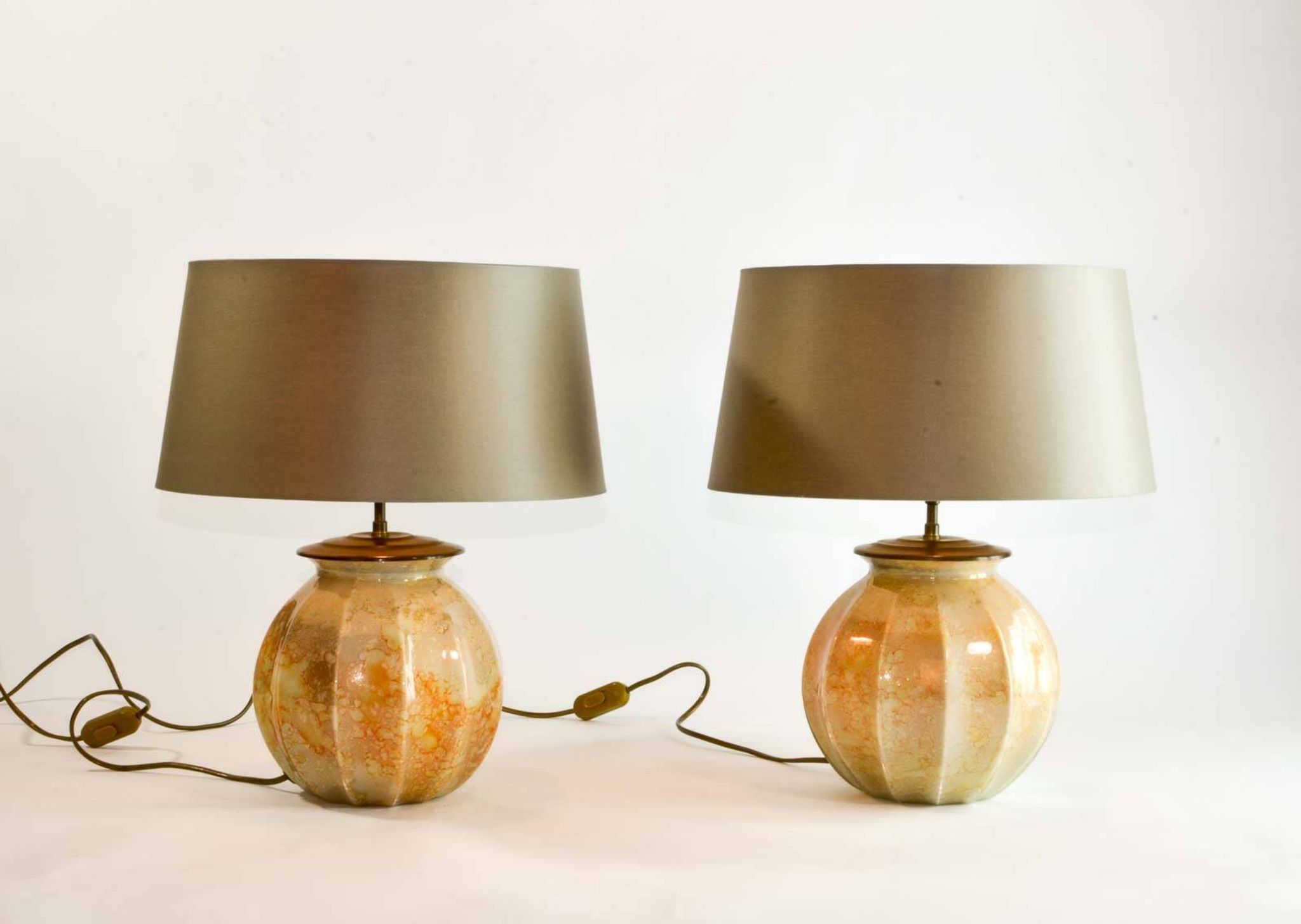 Stunning Pair of French Handmade Glass Laque Line Table Lamps, 1970s
