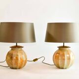 Stunning Pair of French Handmade Glass Laque Line Table Lamps, 1970s