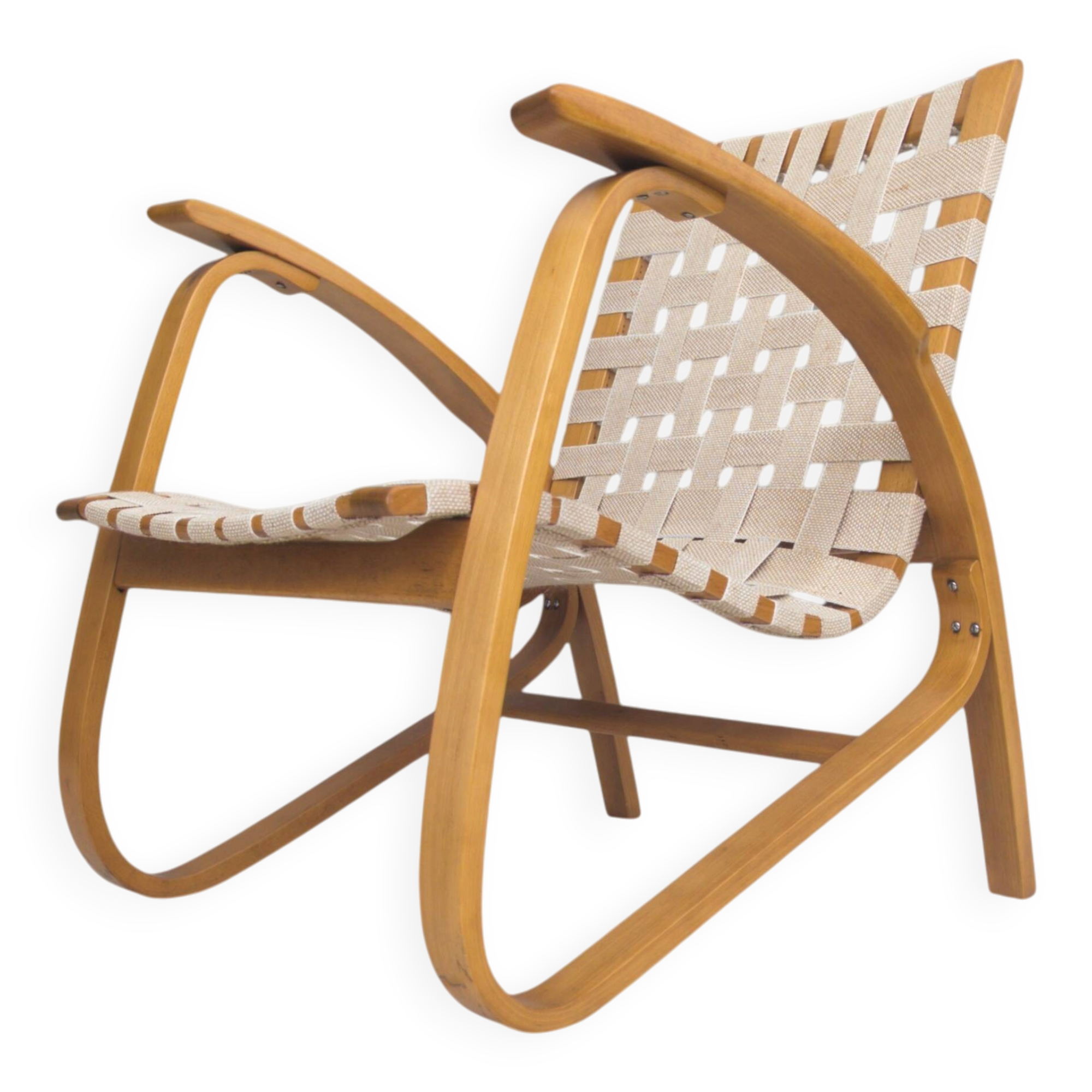 Chaise longue sculpturale en bois cintré par Jan Vaněk pour UP Zavody, années 1930.