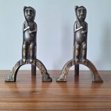 Anton Prinner pair of bronze andirons, Shaman model, statuettes vi