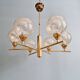 Brass chandelier with amber cracked glass globes, 1950s-60s