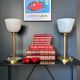 Pair of "Senator" lamps in brass and opaline.