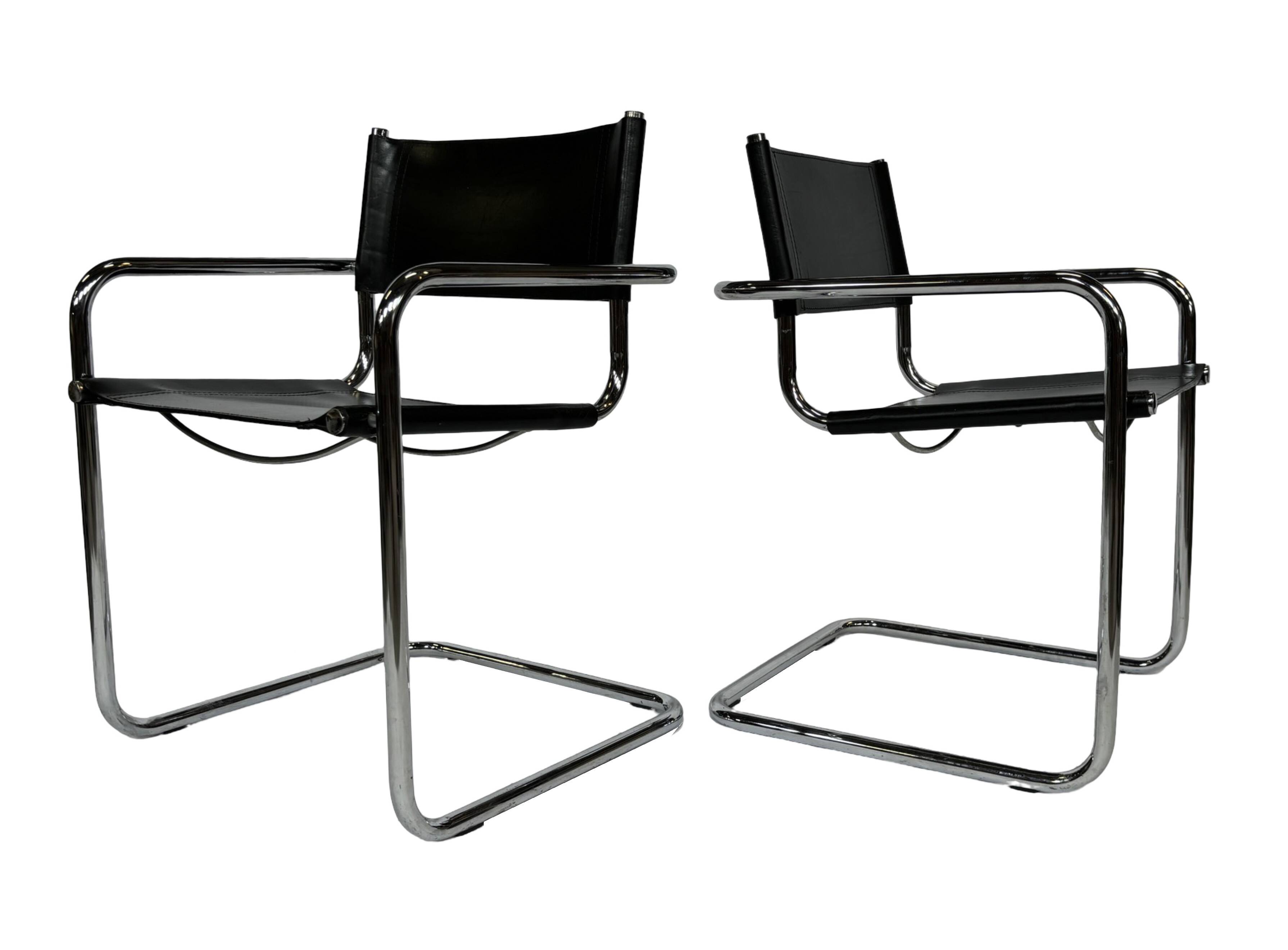 Ensemble vintage de 6 chaises à structure tubulaire Mart Stam design cuir