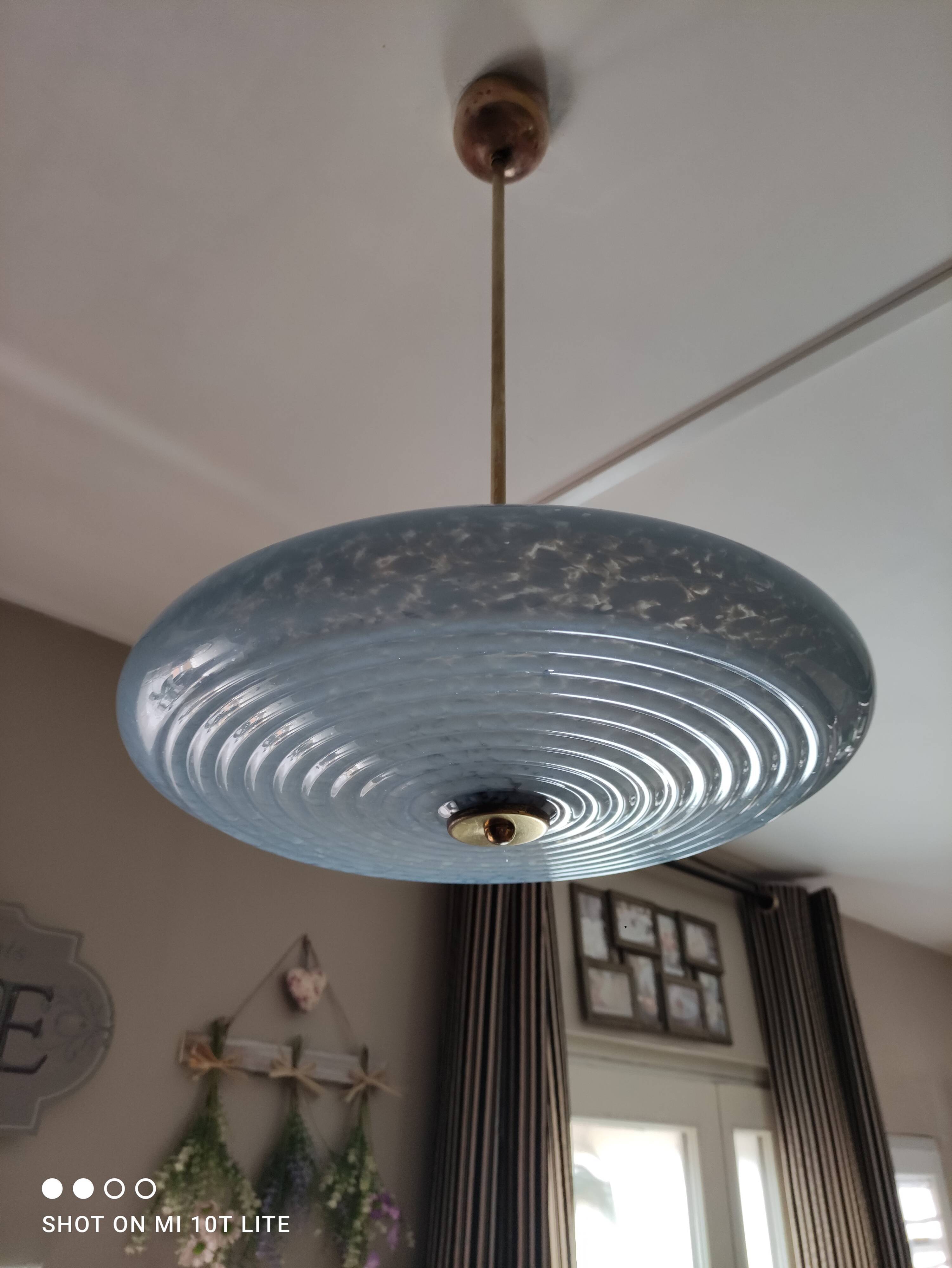 Art deco ceiling lamp in light blue clichy glass