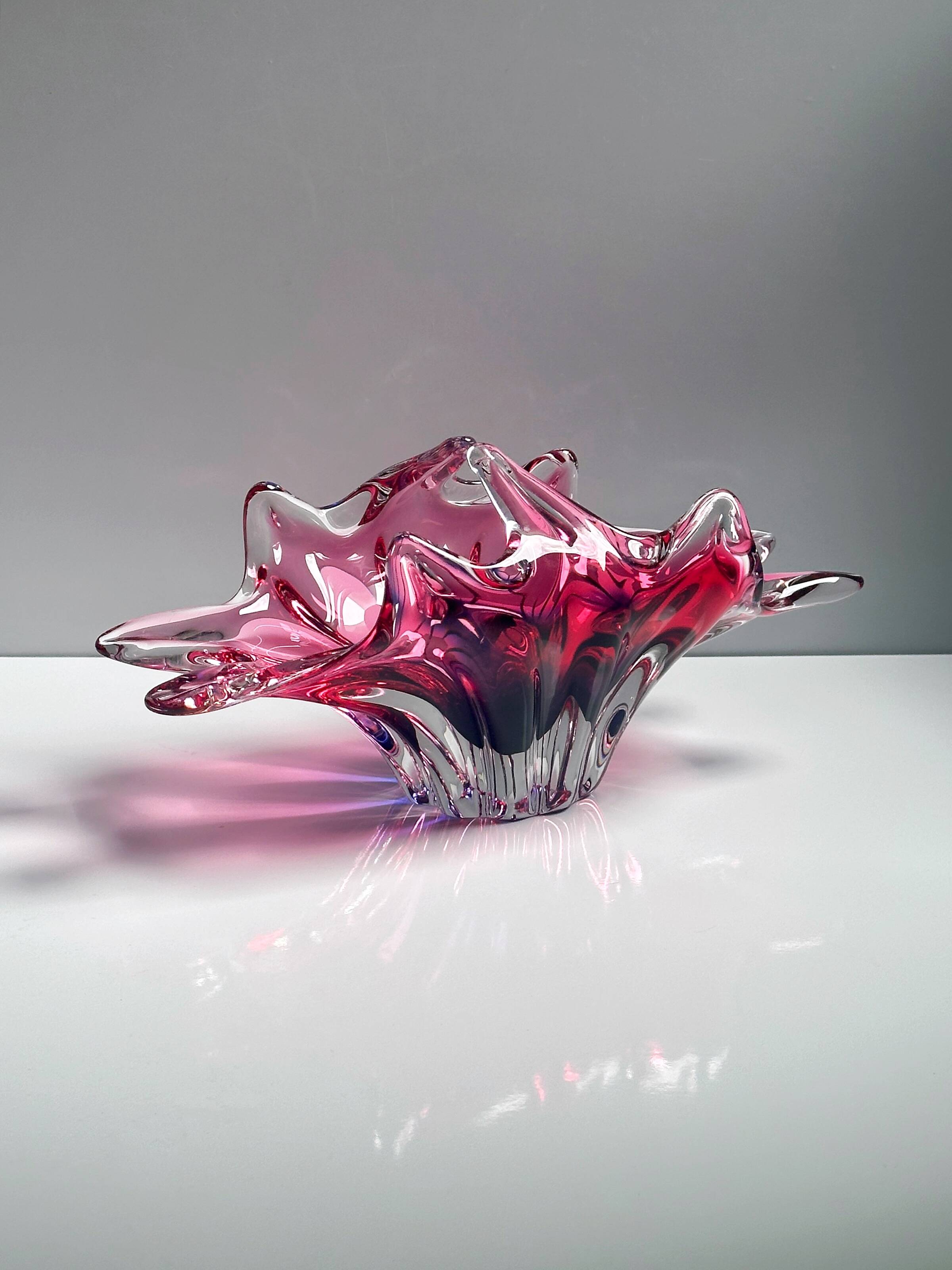 Bohemian Glass Basket Bowl 1960s