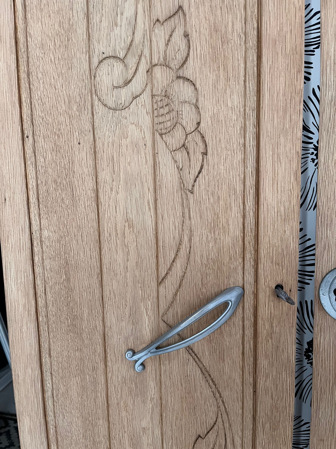 Vintage Art Deco duo of doors Rose and Daisy solid oak wood