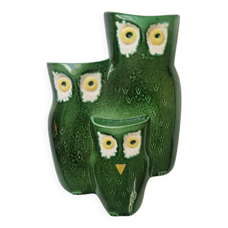 Midcentury Rare Large Wall Ceramic Sculpture Owls, 1970s.