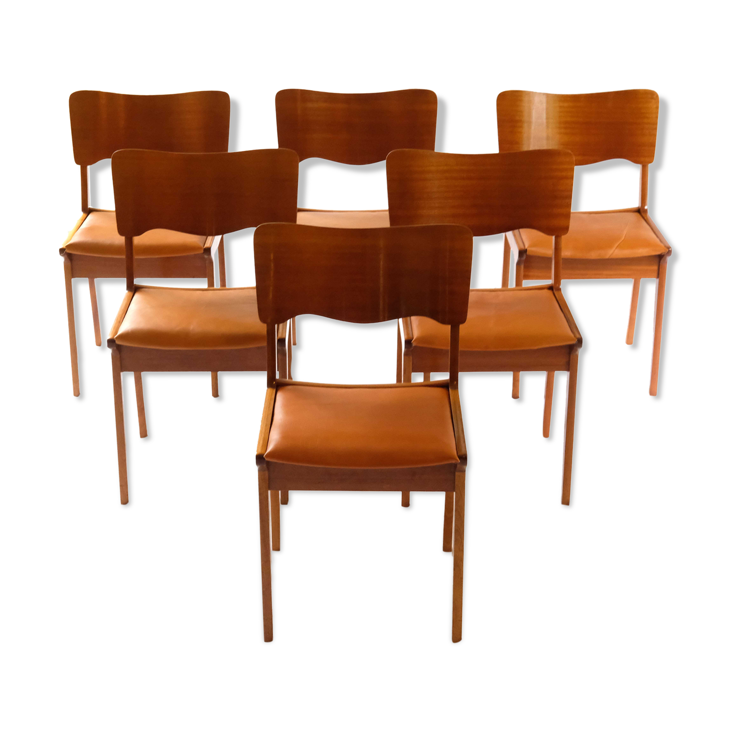 Scandinavian dining chairs, beech & leather 1960
