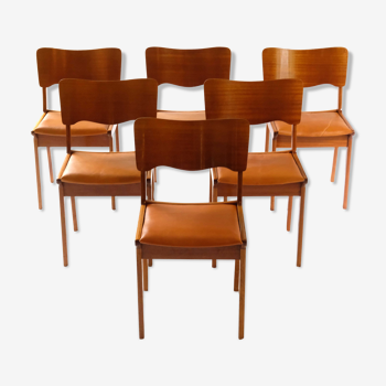 Scandinavian dining chairs, beech & leather 1960