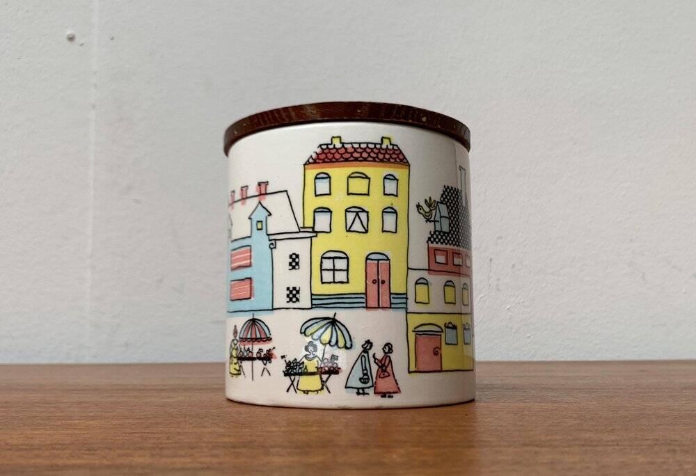 German ceramic box or mid-century biscuit jar with a teak lid by SMF Schramberg Keramik, 1960s