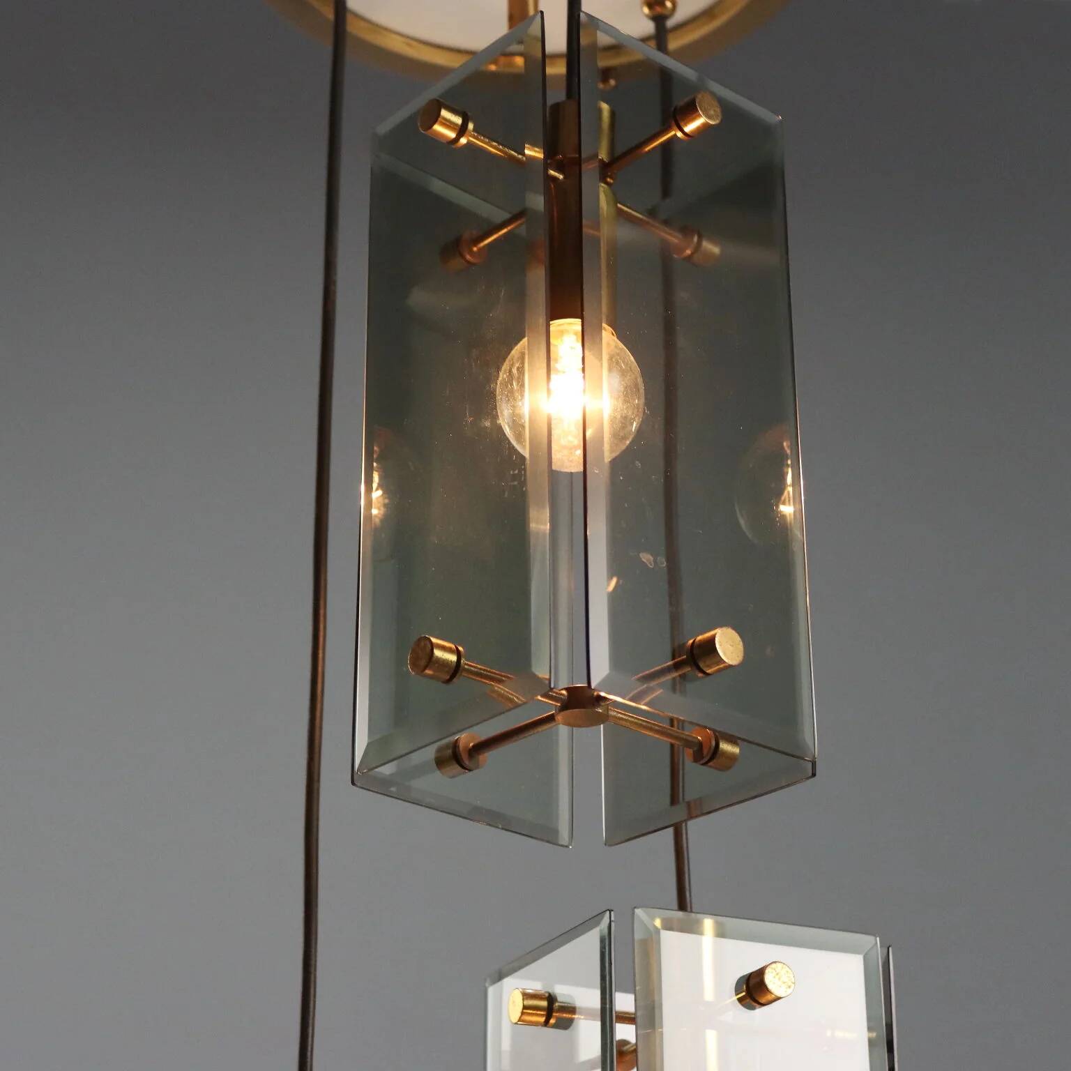 1960s brass and smoked glass ceiling light