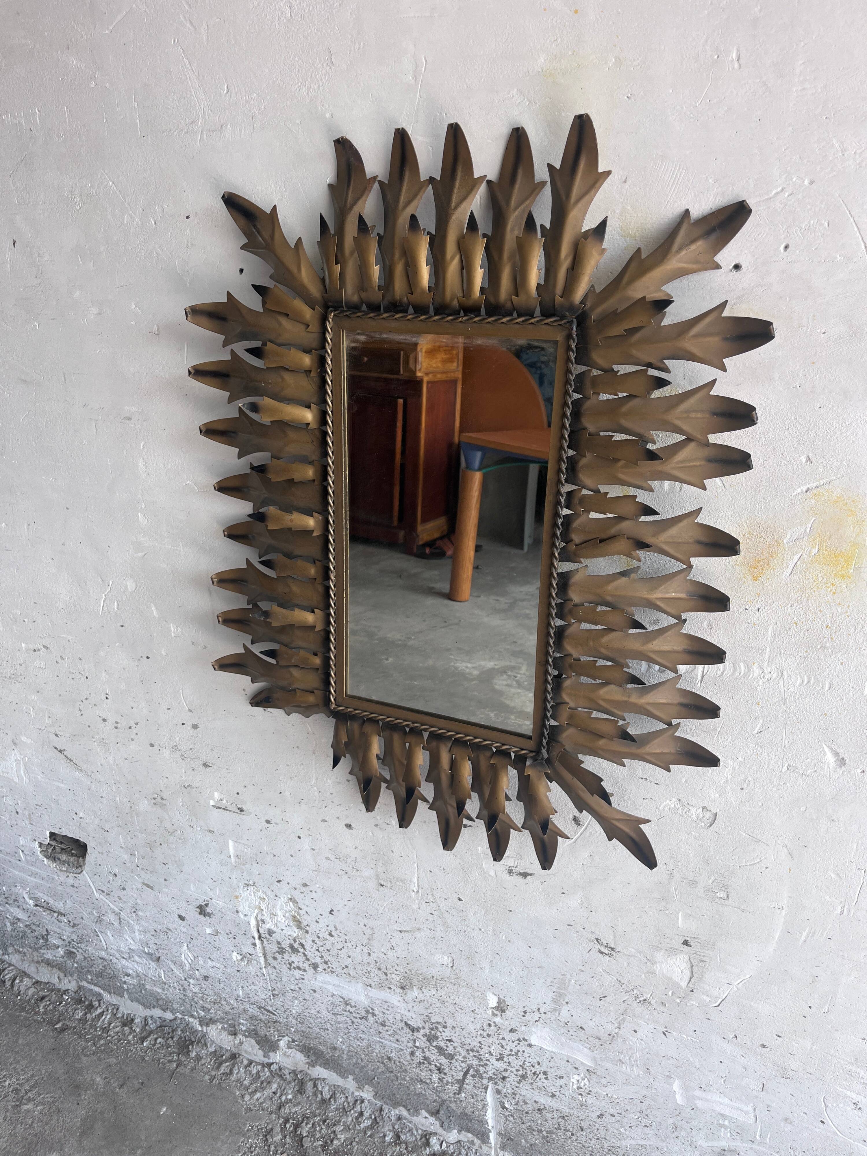 Brutalist sun mirror in wrought iron, 1960s