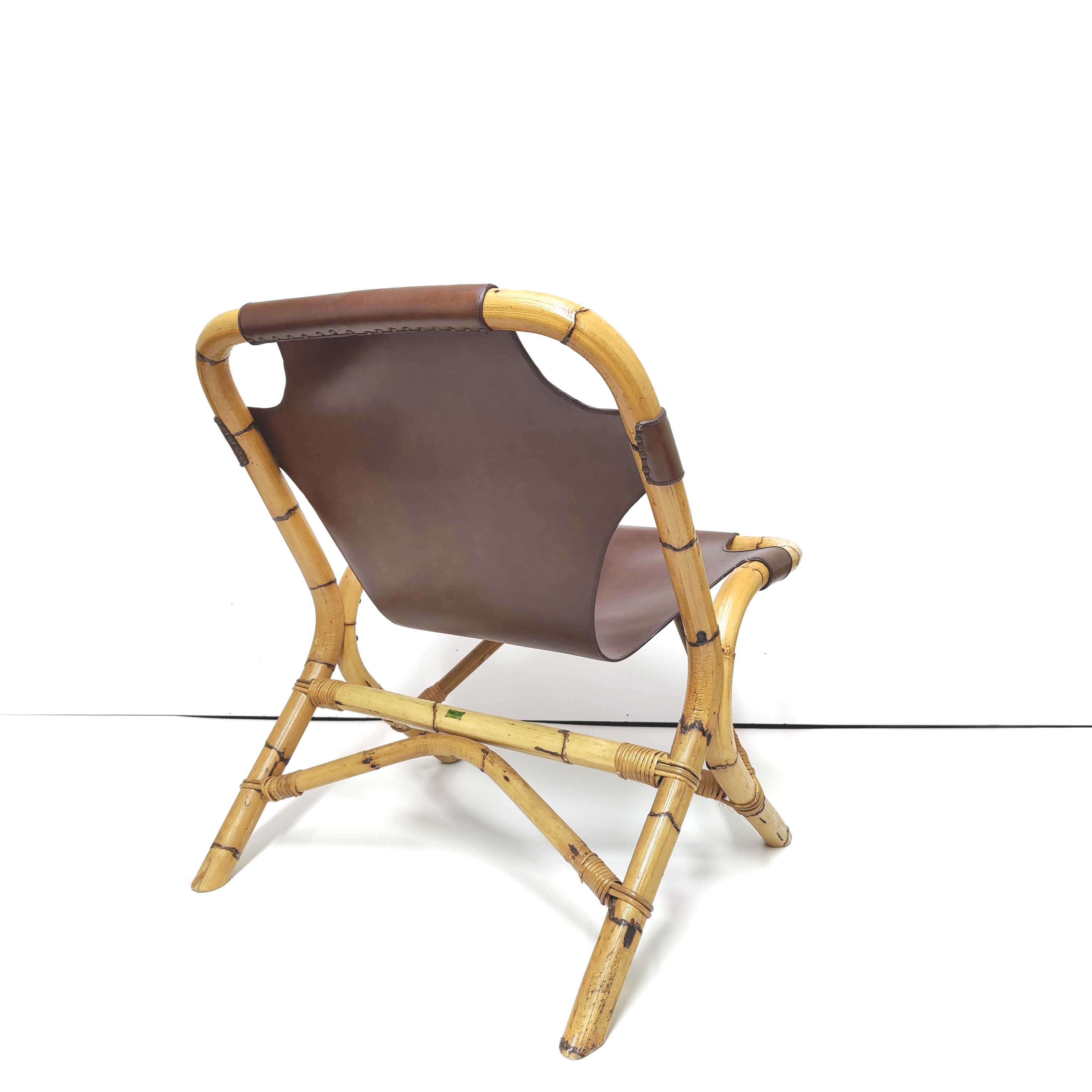 Vintage armchair bamboo rattan and leather