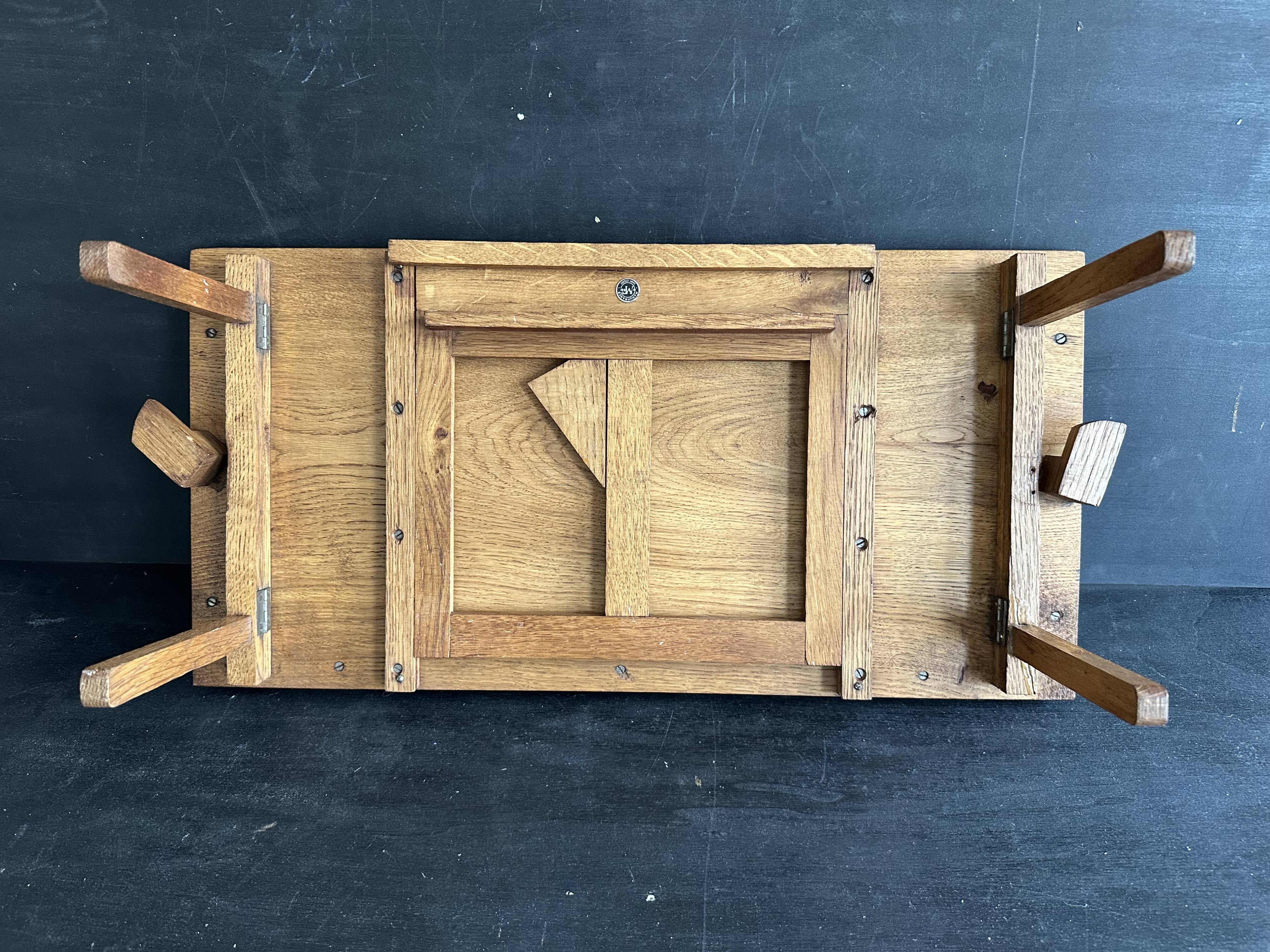 Manufrance wooden bedside table, folding tray with book holder.